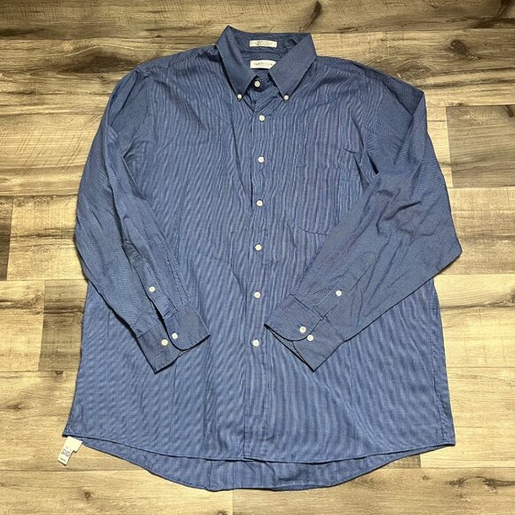Van Heusen Pinpoint Oxford Check Print Front Button Long Sleeve Shirt Size 34/35 - Picture 2 of 6